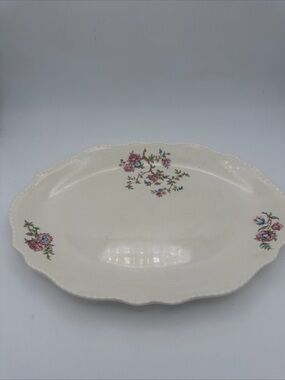 VTG Homer Laughlin Virginia Rose Platter G8 N7 July 1948 USA Pink Blue Sprigs
